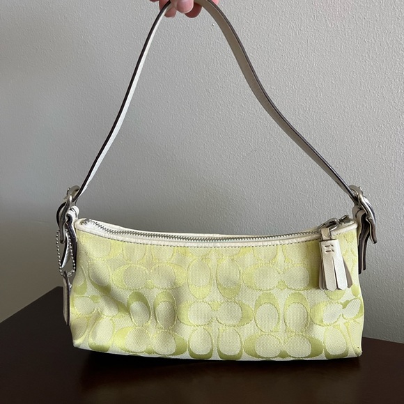 Coach Bags Coach Lime Green Canvas Signature C White Leather Trim